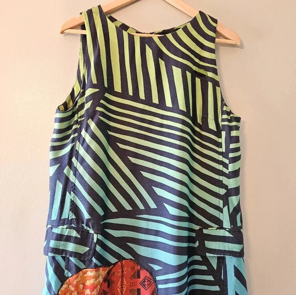 DESIGUAL Women’s Sleeveless Sheath Artsy Graphic Green Striped Mini Dress Sz 46. - Picture 5 of 15